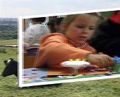 Title sequence with "postcards" floating across a pan over the park.