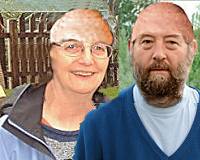 Jan and Dave Watterson with fake bald heads.