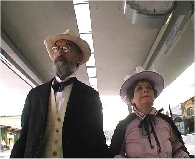 Couple walking through station