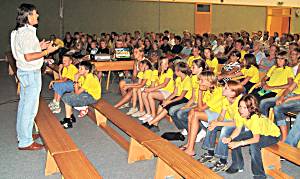 Bernhard Hausberger talking to the children in Austria.